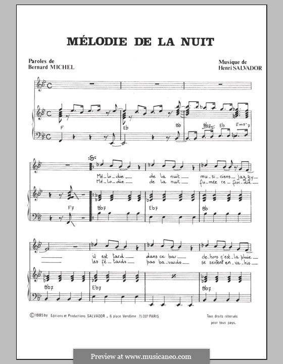 Melodie de la Nuit: For voice and piano by Henri Salvador