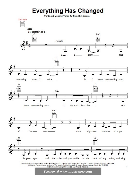 Everything Has Changed (Taylor Swift): For ukulele by Ed Sheeran