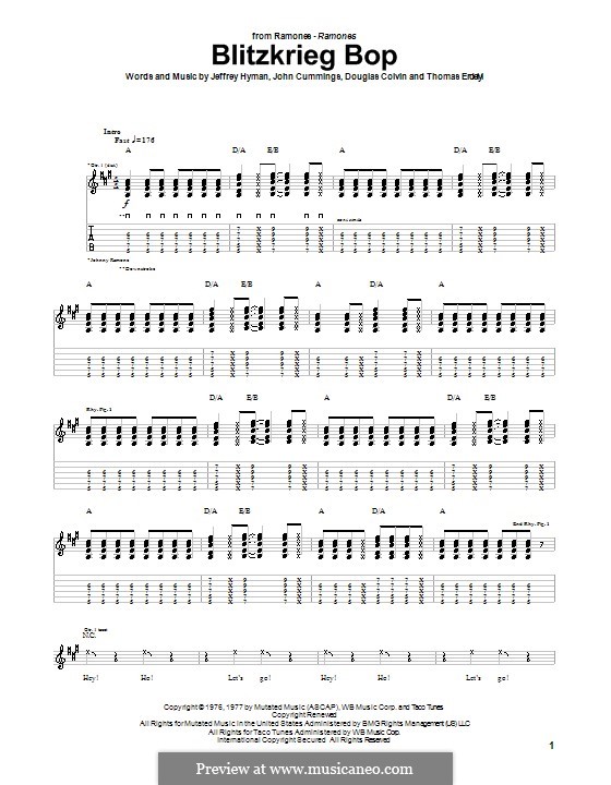Blitzkrieg Bop (Ramones): For guitar with tab by Dee Dee Ramone, Jeffrey Hyman, John Cummings, Thomas Erdelyi