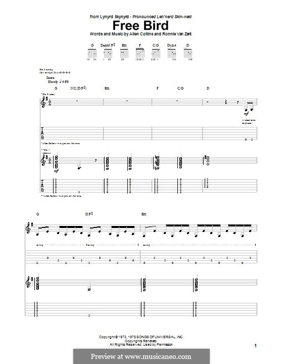 Free Bird (Lynyrd Skynyrd): For guitar with tab by Allen Collins, Ronnie Van Zant