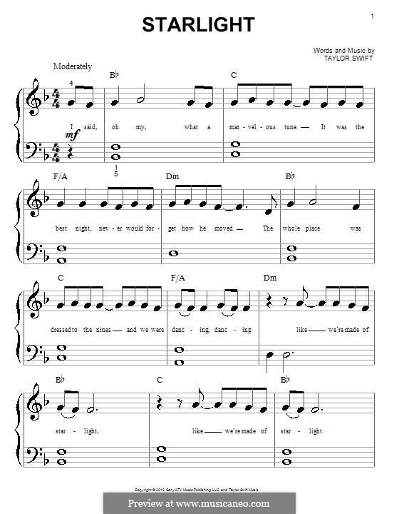 Starlight: For piano by Taylor Swift