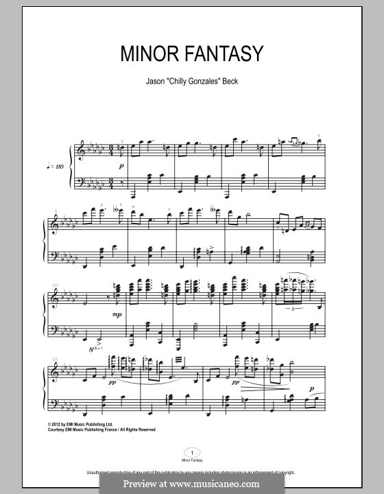 Minor Fantasy (Chilly Gonzales): For piano by Jason Beck