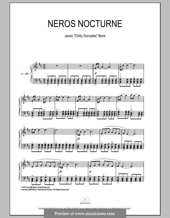 Neros Nocturne (Chilly Gonzales): For piano by Jason Beck