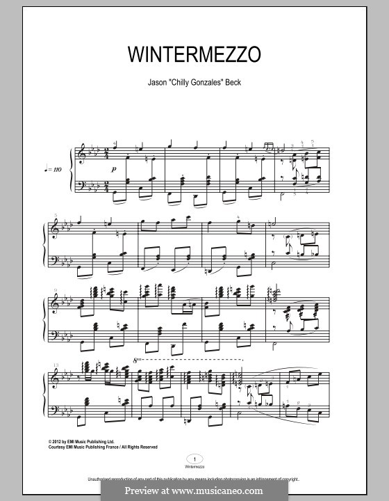 Wintermezzo (Chilly Gonzales): For piano by Jason Beck