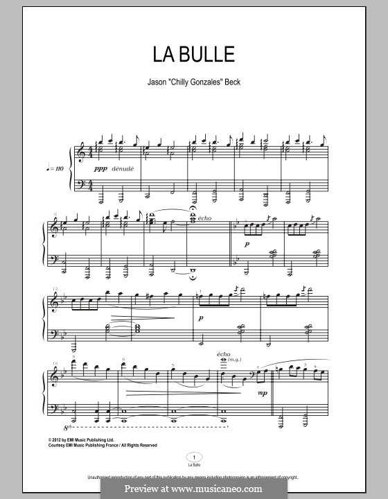 La Bulle (Chilly Gonzales): For piano by Jason Beck