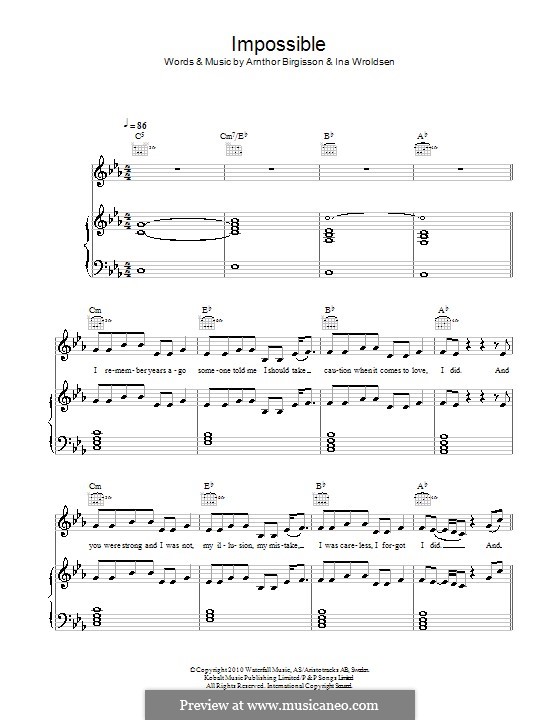 Impossible (Shontelle): For voice and piano (or guitar) by Arnthor Birgisson, Ina Wroldsen