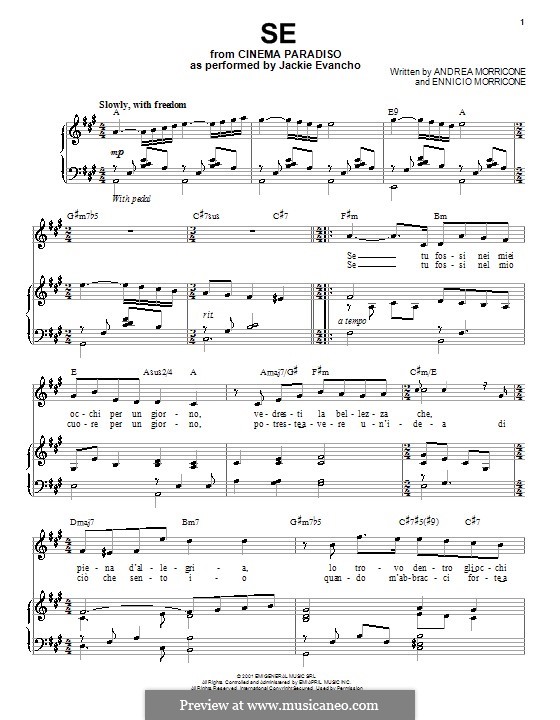 Se (Jackie Evancho): For voice and piano by Andrea Morricone, Ennio Morricone