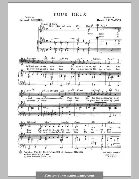 Pour Deux: For voice and piano by Henri Salvador
