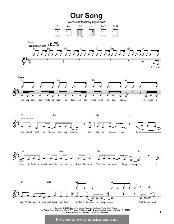 Our Song: For guitar with tab by Taylor Swift