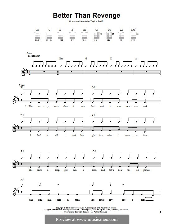 Better Than Revenge: For guitar with tab by Taylor Swift