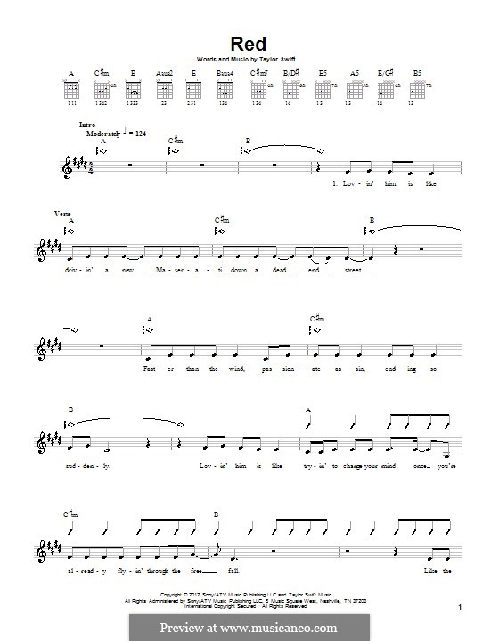 Red: For guitar with tab by Taylor Swift
