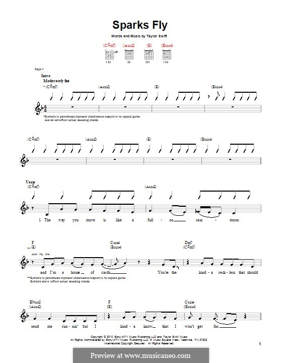 Sparks Fly: For guitar with tab by Taylor Swift