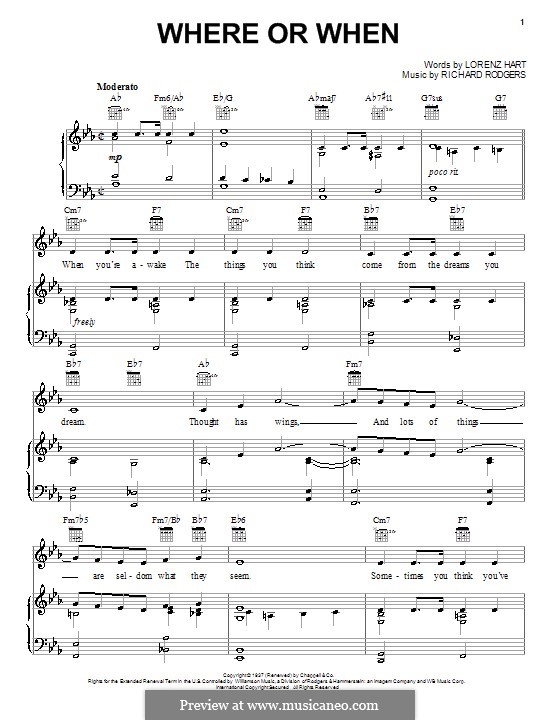 Where Or When (from Babes In Arms): For voice and piano (or guitar) by Richard Rodgers