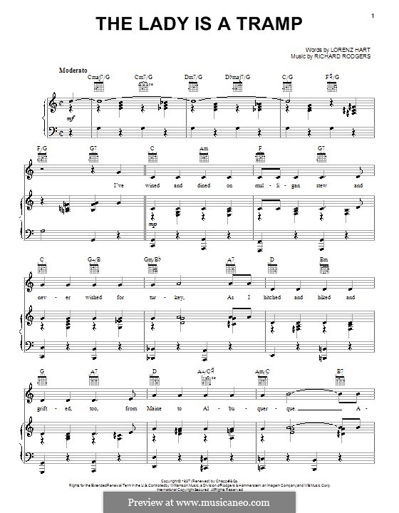 The Lady is a Tramp (Frank Sinatra): For voice and piano (or guitar) by Richard Rodgers