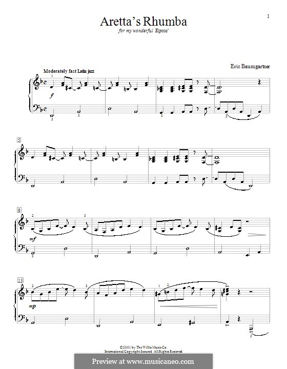 Aretta's Rhumba: For piano by Eric Baumgartner