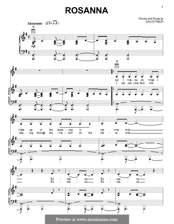 Rosanna (Toto): For voice and piano (or guitar) by David Paich