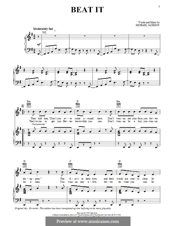 Beat It: For voice and piano (or guitar) by Michael Jackson