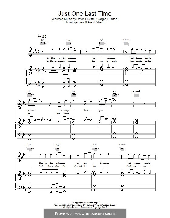Just One Last Time: For voice and piano (or guitar) by David Guetta, Giorgio Tuinfort, Alex Ryberg, Tom Liljegren