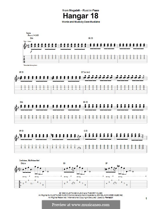 Hangar 18 (Megadeth): For guitar with tab by Dave Mustaine