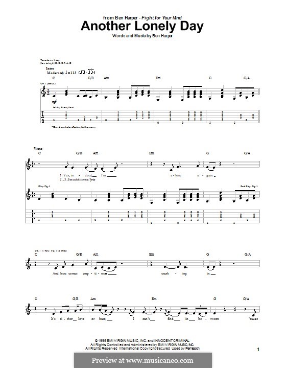 Another Lonely Day: For guitar with tab by Ben Harper