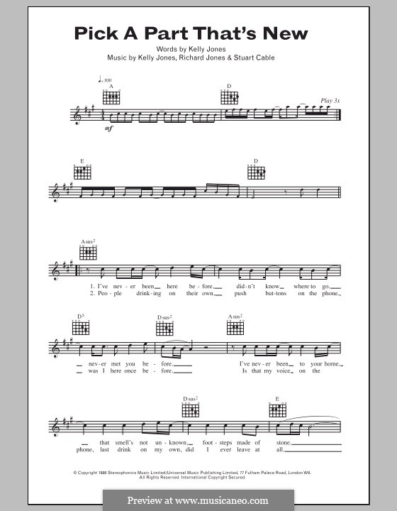Pick a Part That's New (Stereophonics): Lyrics and chords by Kelly Jones, Richard Jones, Stuart Cable