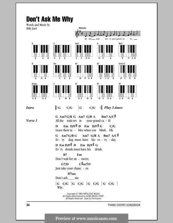 Don't Ask Me Why: Lyrics and chords by Billy Joel