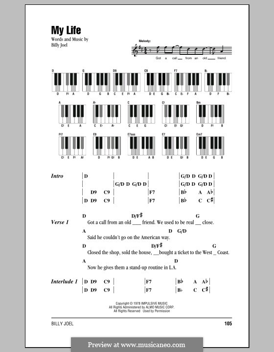 My Life: Lyrics and chords by Billy Joel