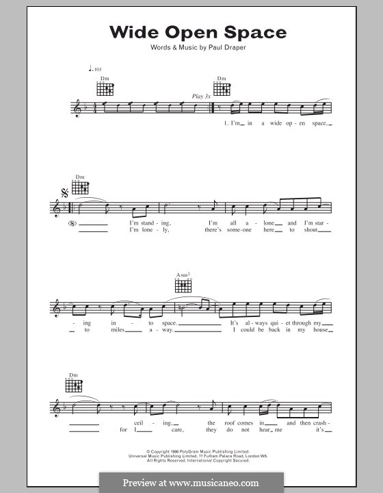 Wide Open Space (Mansun): Lyrics and chords by Paul Draper