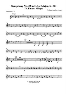 Symphony No.39 in E Flat Major, K.543: Movement IV - Trumpet in C 2 (Transposed Part) by Wolfgang Amadeus Mozart