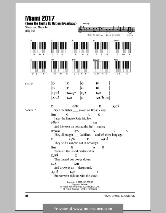 Miami 2017 (Seen the Lights Go Out on Broadway): Lyrics and chords by Billy Joel