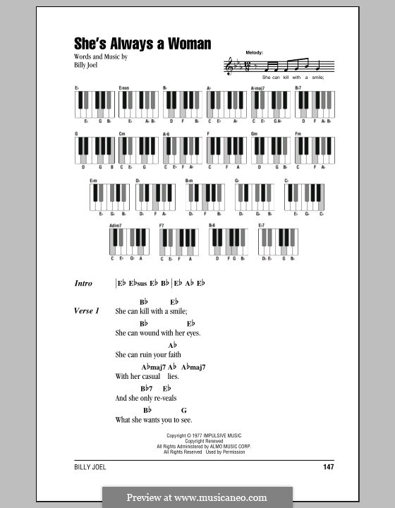 She's Always a Woman: Lyrics and chords by Billy Joel