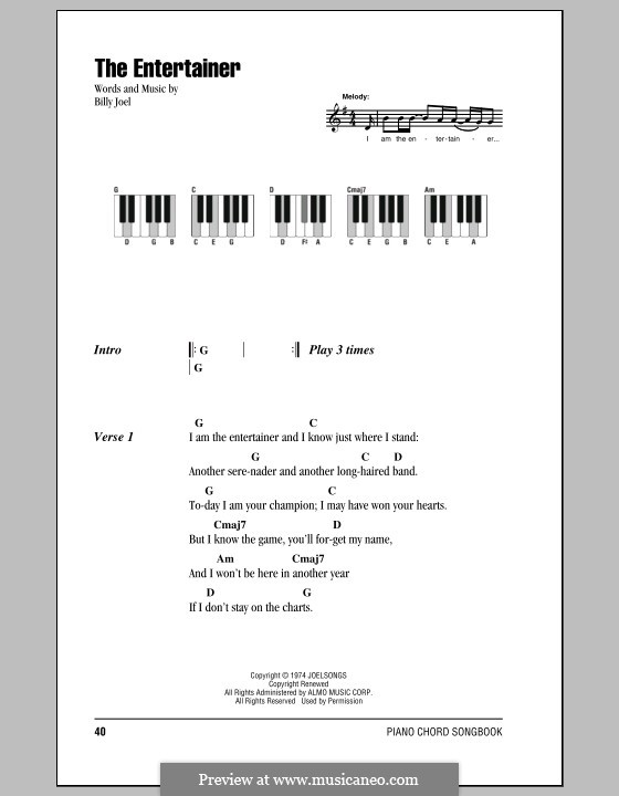 The Entertainer: Lyrics and chords by Billy Joel
