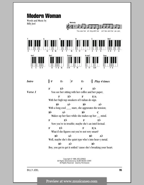 Modern Woman: Lyrics and chords by Billy Joel