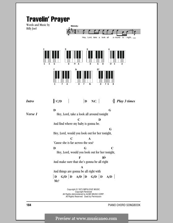 Travelin' Prayer: Lyrics and chords by Billy Joel