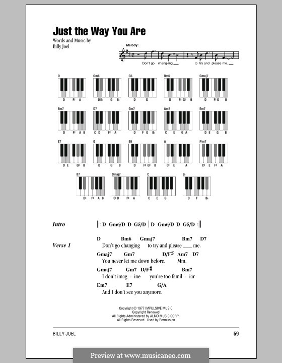 Just The Way You Are: Lyrics and chords by Billy Joel