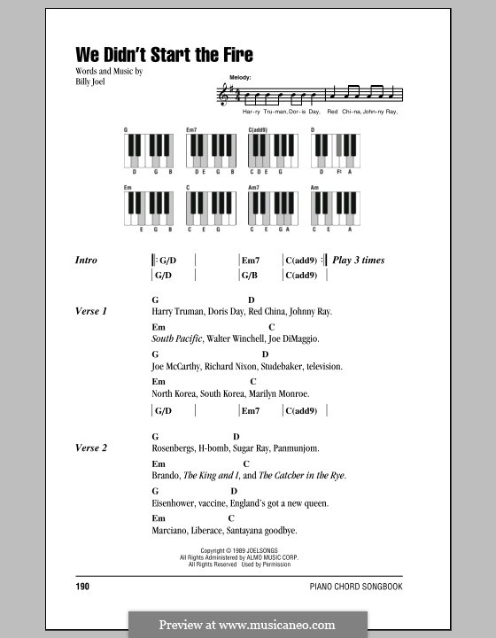 We Didn't Start the Fire: Lyrics and chords by Billy Joel