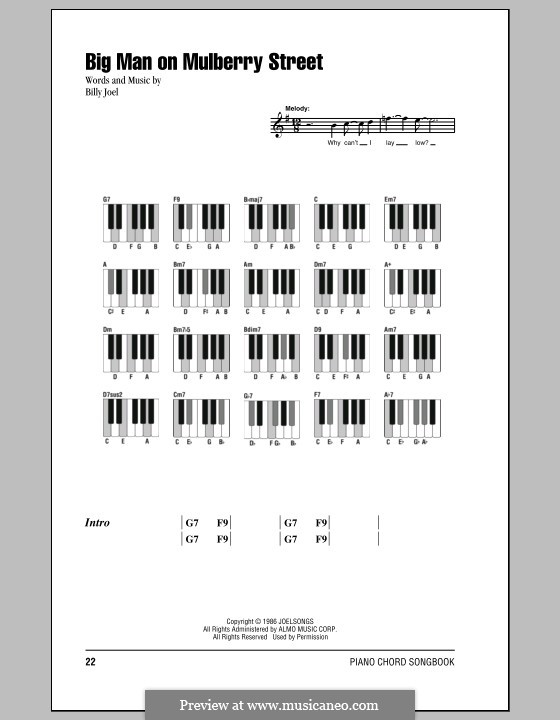 Big Man on Mulberry Street: Lyrics and chords by Billy Joel