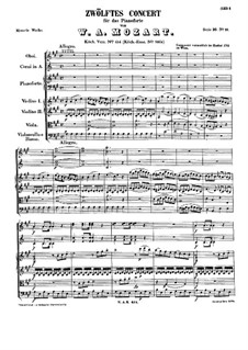 Concerto for Piano and Orchestra No.12 in A Major, K.414: Full score by Wolfgang Amadeus Mozart