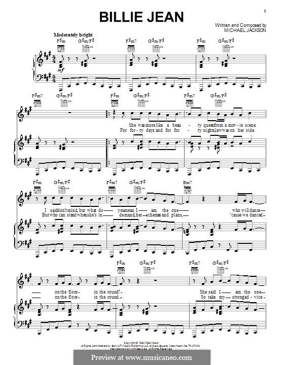 Billie Jean: For voice and piano (or guitar) by Michael Jackson