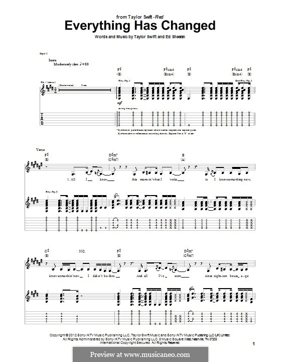 Everything Has Changed (Taylor Swift): For guitar with tablature by Ed Sheeran