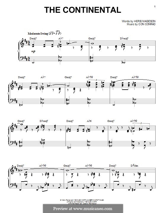 The Continental (Frank Sinatra): For voice and piano by Herb Magidson