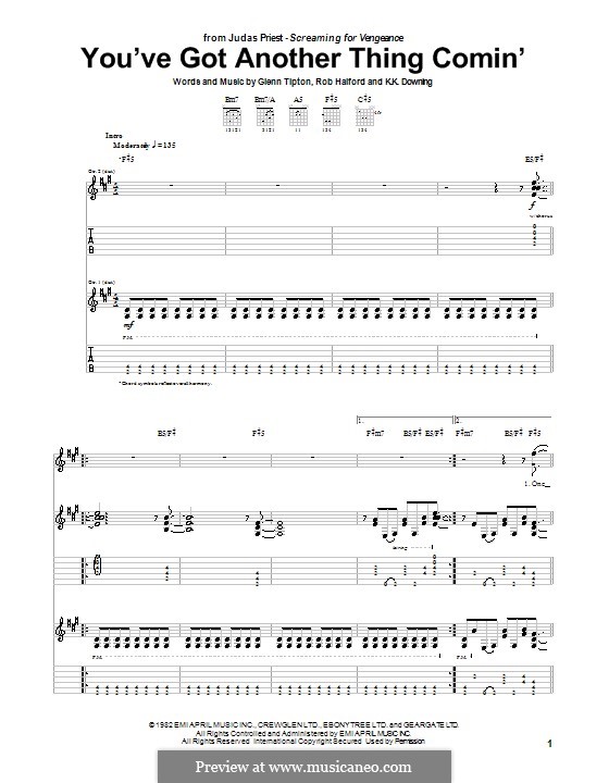 You've Got Another Thing Comin' (Judas Priest): For guitar with tab by Glenn Tipton, K. K. Downing, Robert Halford