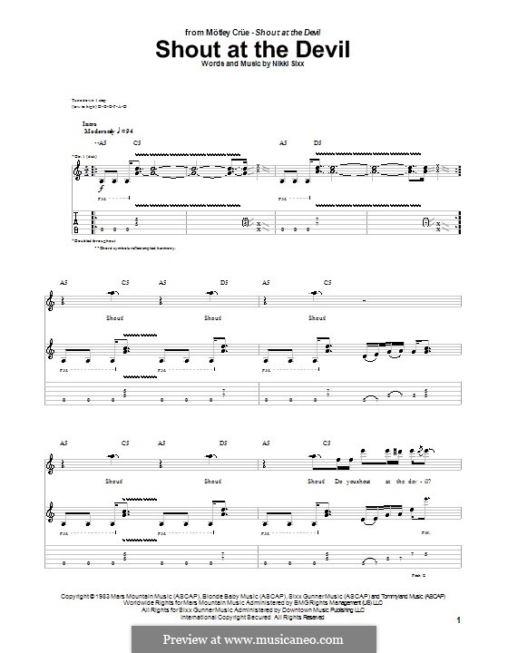 Shout At The Devil (Motley Crue): For guitar with tab by Nikki Sixx