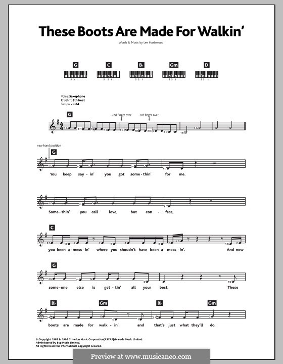 These Boots Are Made for Walking (Nancy Sinatra): For keyboard by Lee Hazlewood