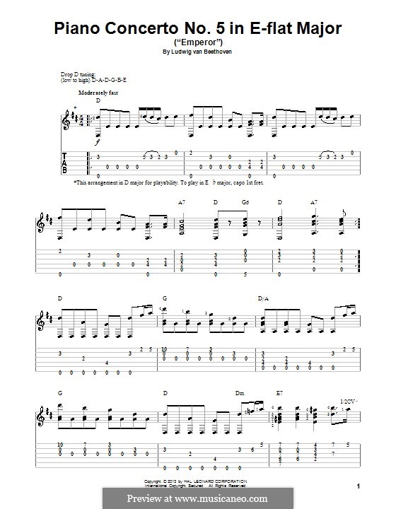 Fragments: Theme, for guitar with tab by Ludwig van Beethoven