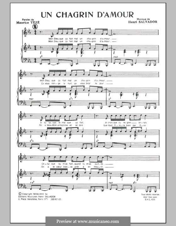 Chagrin D Amour By H Salvador Sheet Music On Musicaneo