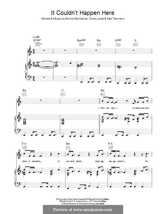 It Couldn't Happen Here (The Pet Shop Boys): For voice and piano (or guitar) by Chris Lowe, Ennio Morricone, Neil Tennant