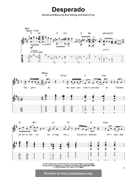 Desperado (The Eagles): For guitar with tab by Don Henley, Glen Frey