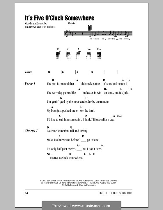 It's Five O'Clock Somewhere (Alan Jackson & Jimmy Buffett): For ukulele by Don Rollins, James Brown