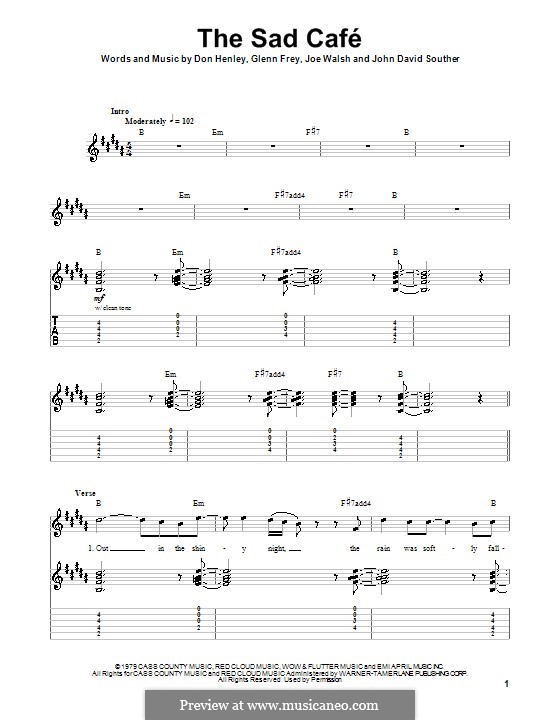 Sad Cafe (The Eagles): For guitar with tab by Don Henley, Glen Frey, John David Souther, Joe Walsh
